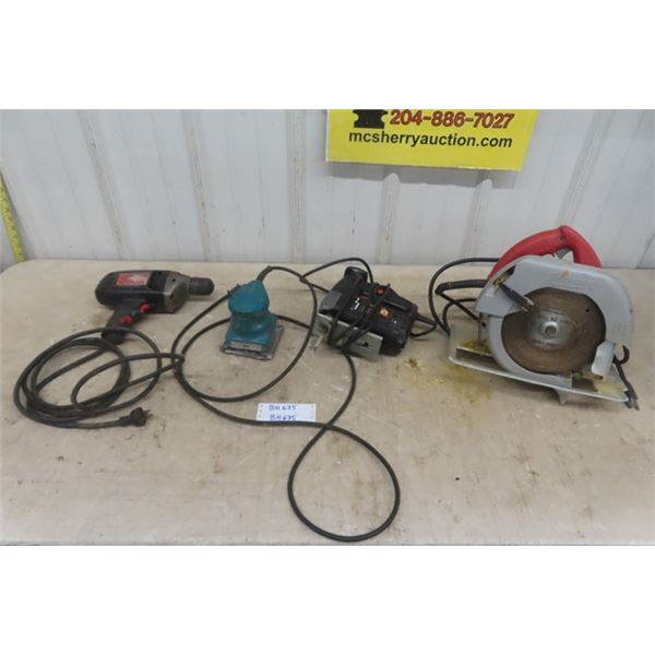 Assorted Power Tools - Milwaukee 8 1/4 '' Circular Saw, Black and Decker Jig Saw, Makita Finishing S