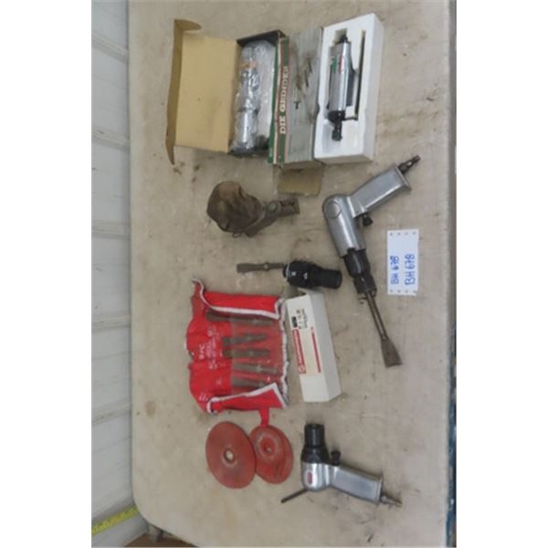Assorted Air Tools - Sander, Chisel, Die Grinder, Air Nibbler, Regulator, Plus More