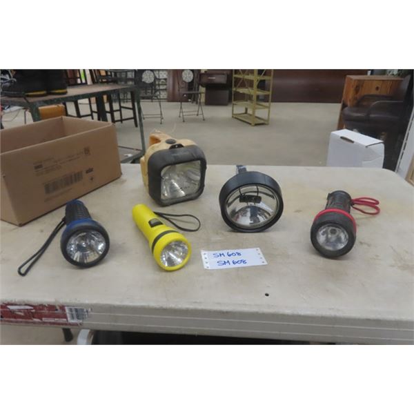 Assorted Flashlights 5 Total - Craftsman, Dolphin, Garrity