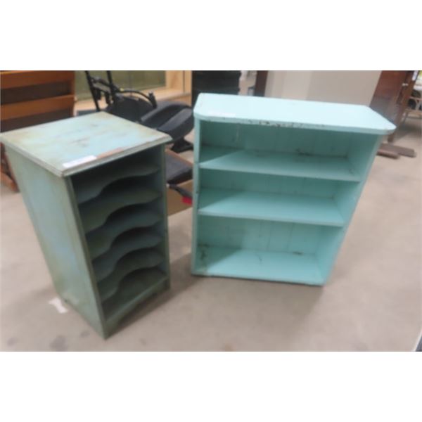 Vintage Sheet Music Cabinet 15" x 16" X 30" + Painted Wooden Shelf 8" x 27" x 33" 