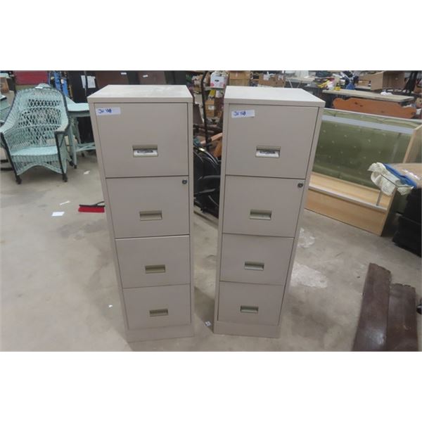 2 Steel Works 4 Drawer Filing Cabinets - NO Keys 15" x 18" x 51" 