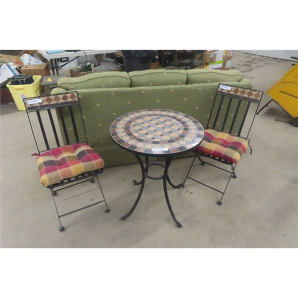 Nice Ceramic Tile Top Patio Table with 2 Matching Chairs - Table 28" Tall 23.5" Wide 