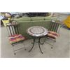 Image 1 : Nice Ceramic Tile Top Patio Table with 2 Matching Chairs - Table 28" Tall 23.5" Wide 