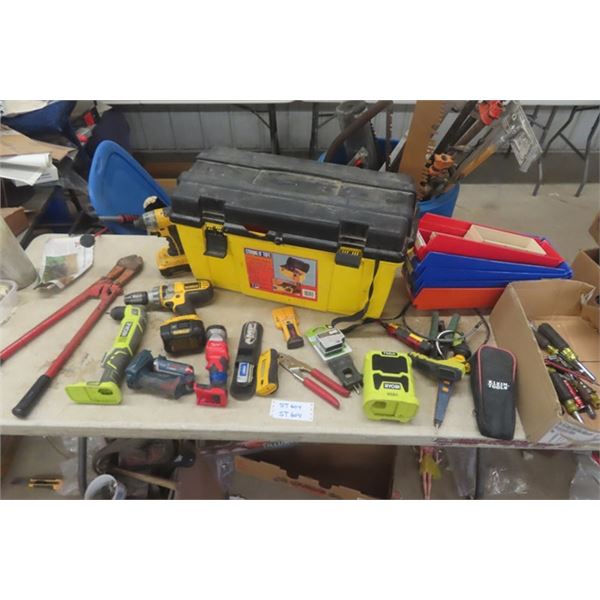 Assorted Tools with Tool Box - Dewalt, Ryobi, Bosch, Milwaukee, Plus Lots More 