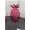 Image 3 : 4 Assorted Vintage Cranberry Glass Vases- Tallest is 9'' Tall 