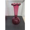 Image 4 : 4 Assorted Vintage Cranberry Glass Vases- Tallest is 9'' Tall 