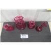 Image 6 : 4 Assorted Vintage Cranberry Glass Vases- Tallest is 9'' Tall 