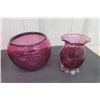 Image 2 : 4 Pieces of Vintage Cranberry Glass- Vases, Bowl 