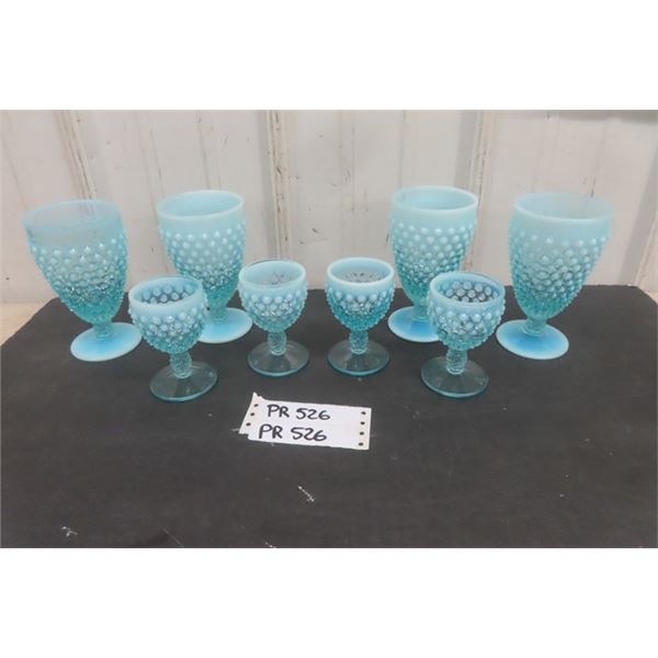 8 Blue Fenton Glasses , Taller Ones Measure 6'' Tall 
