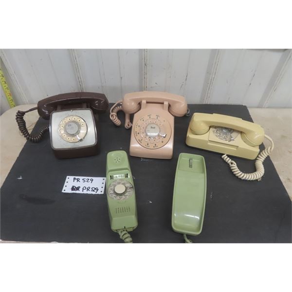 4 Assorted Vintage Telephones, All rotary- Nice Green Table Phone 