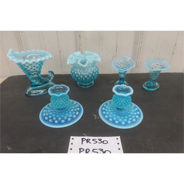 6 Pieces of Fenton - 2 Sets of Candle Holders, 2 Vases 