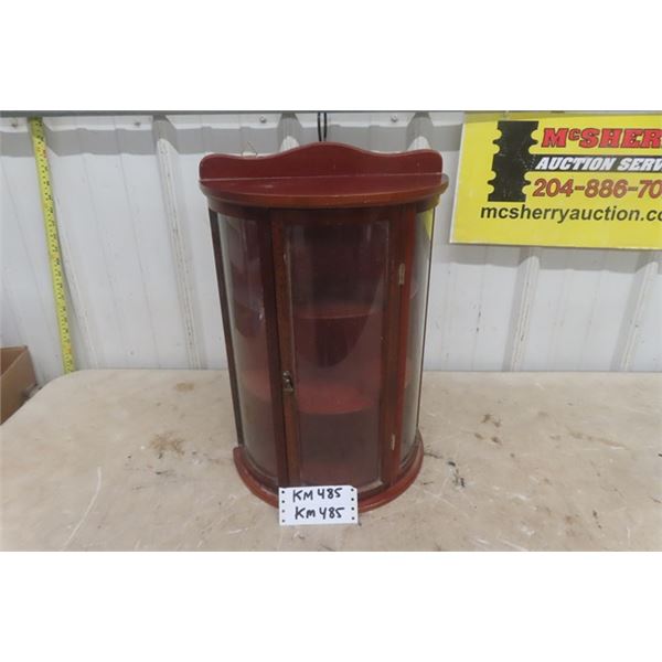 Small Curio Cabinet Display Case , Wood + Glass with Curved Front 6" x 12" x 18" 