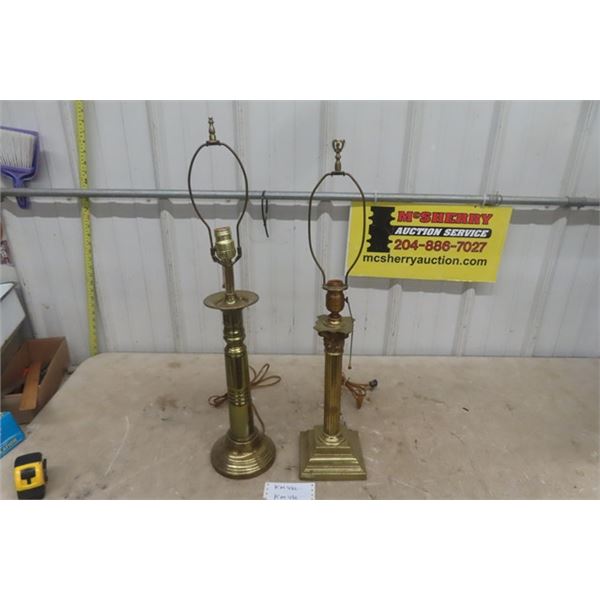 Pair of Brass Lamps - NO Shades  Tallest 29" 