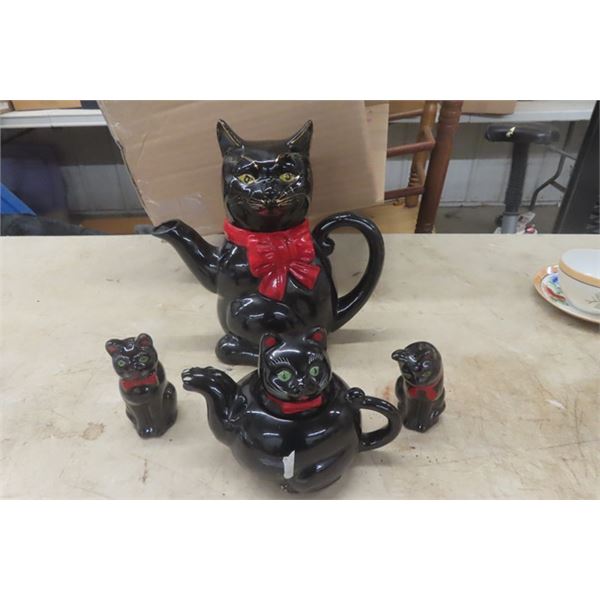 Black Cat Tea Pots & Salt + Pepper Shakers