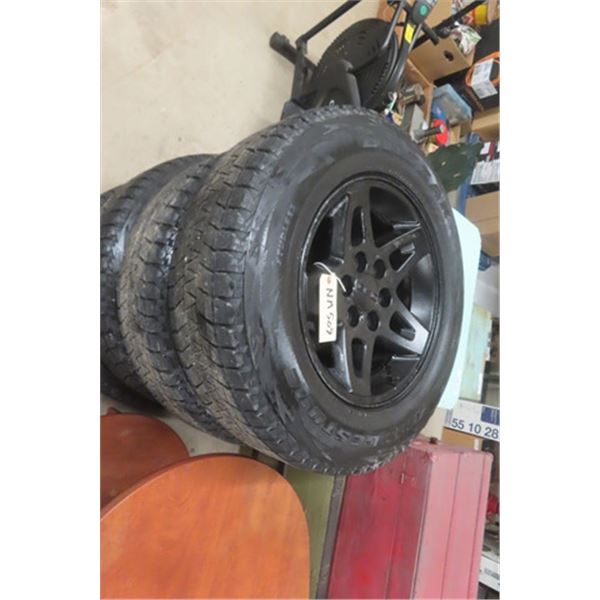 Set of 4 GM/ Chevy Tires + Rims; Bridgestone Blizzard 255 / 70 R18 with Good Tread, TPM Sensors Off 