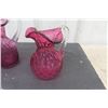 Image 2 : Vintage Cranberry Glass; Pitcher, Bridal Basket