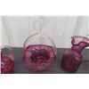 Image 4 : Vintage Cranberry Glass; Pitcher, Bridal Basket