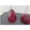 Image 5 : 4 pcs Vintage Cranberry Glass; Apple, Pear, Strawberry