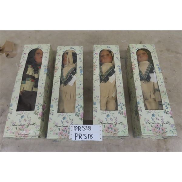 Lot of 4 Porcelain Indigenous Dolls - New in Boxes