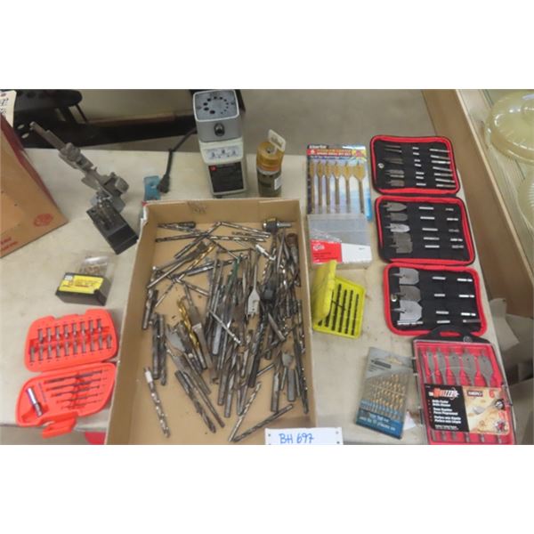 Very Large Assortment of Drill Bits, Spade Bits, Drill BIt Sharpener