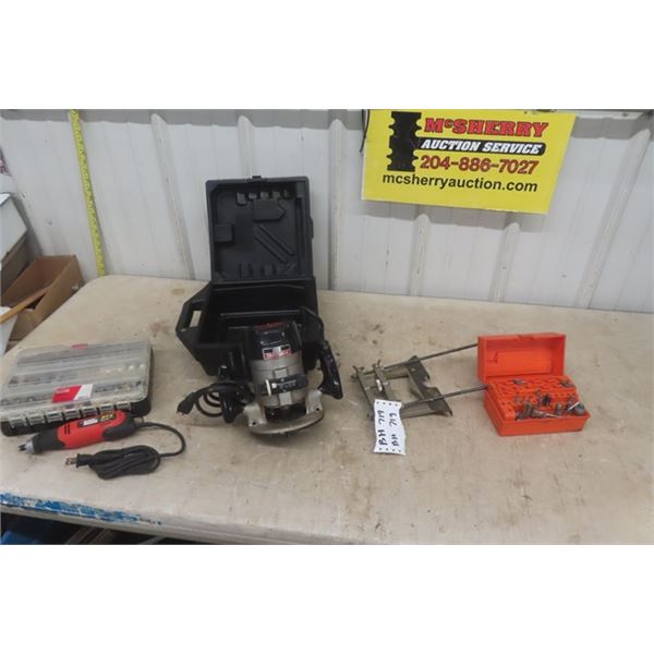 B+D Rotary Tool + Accessories & Craftsman Router with Guide + some Bits