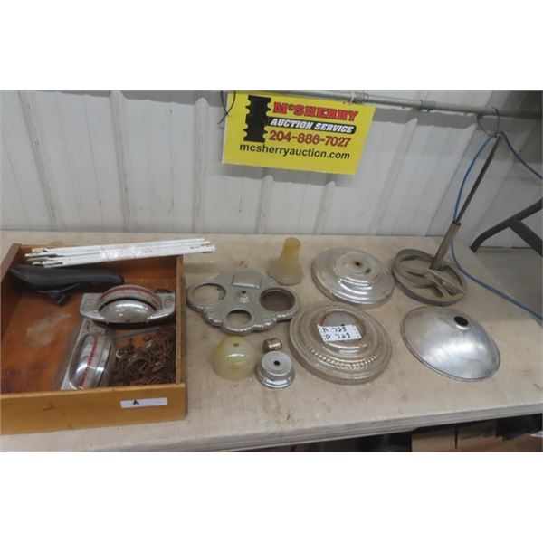 Parts of Chrome Ashtray, Bike Seat, Drawer Rollers, Stove Gauge plus more