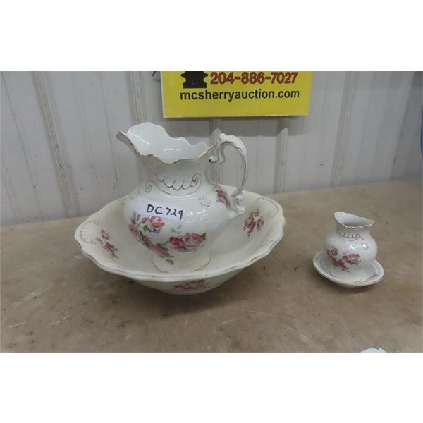 Floral Pitcher with Basin & Smaller Pitcher + Basin