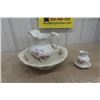 Image 1 : Floral Pitcher with Basin & Smaller Pitcher + Basin