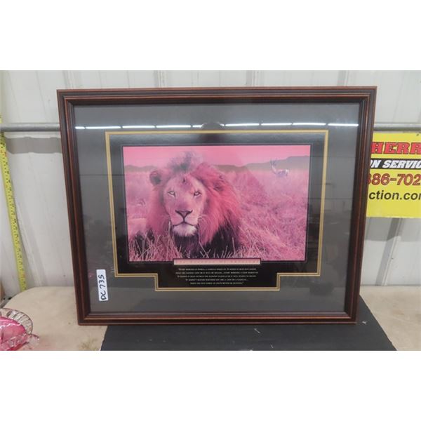 Framed Lion Picture ' The Essence of Survival' 25" x 30" 