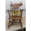 Image 1 : Oak Rocking Chair with Carved Design + Leather Insert on for Seat