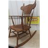 Image 2 : Oak Rocking Chair with Carved Design + Leather Insert on for Seat