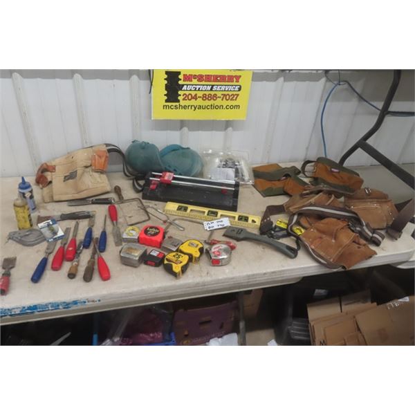 Carpenter's Package; Tool Belts, Wood Chisel, Chalk Line, Level, Tile Cutter, Respiratory Mask, Tape