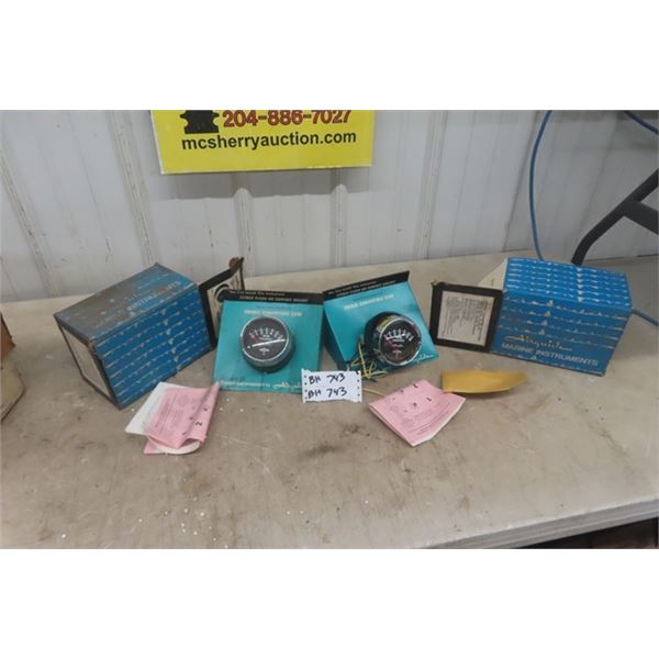 2 Air Guide Marine RPM Gauges, New Old Stock with Boxes + Pamphlets