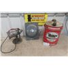Image 1 : Veedol 5 Gal Oil Can woth Wooden Handle, Alarm Bell + Industrial Looking Handled Light