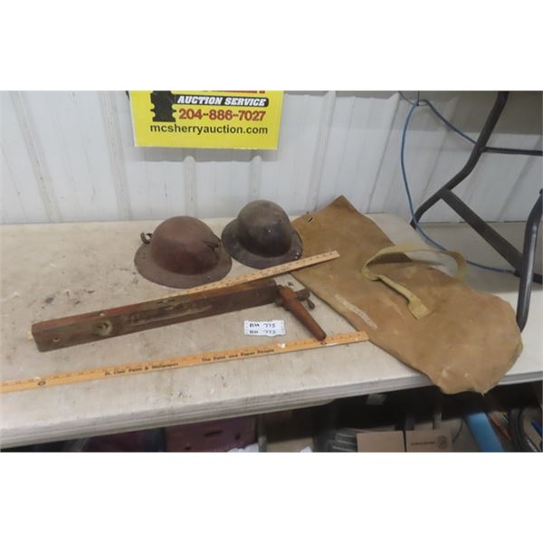 2 Minors Helmets, Canvas Bag, Level, Yard Sticks