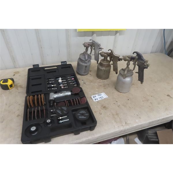 Air Die Grinder + Accessories with Hard Case & 3 Paint Sprayers 