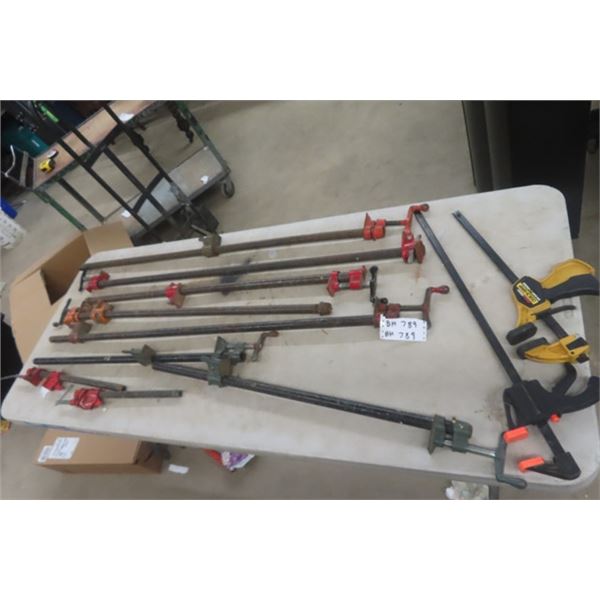 10 Pipe Clamps up to 48", 2 Quickie Clamps - Total 12 Items