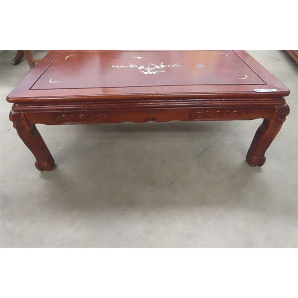 Coffee Table with Pearl Style Inlay + Carved Legs 18"×24"×47"