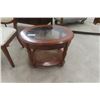 Image 2 : Single Upholstered Chair with Oval Glass Top Table 20" x 22" x 28" 