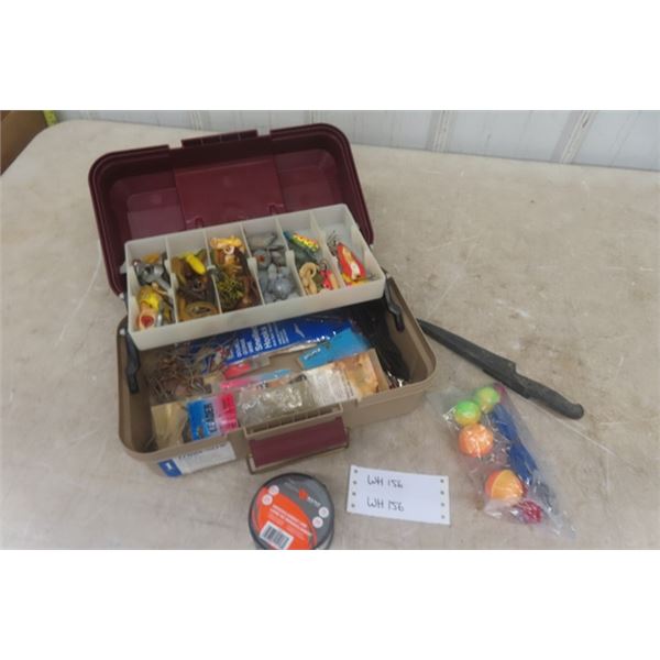 Fishing Tackle Box with Lures, Floats, Roll of Line plus more