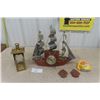 Image 1 : Mastercrafters Yankee Clipper Boat Clock, Chalkware Seaman, 2 Boat Flasks, Lantern