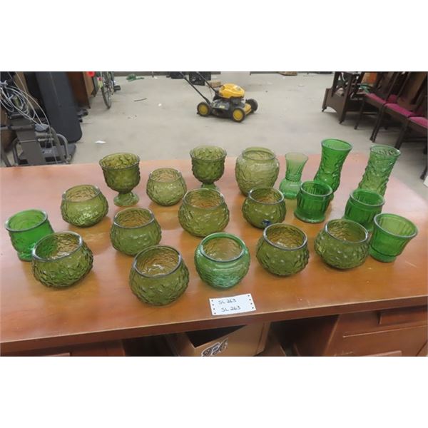 Assorted Green Bowls + Vases - 20 pcs Total