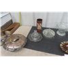 Image 2 : Assorted Cut Glass: Vases, Candy Dish plus more & Piece of Colored Blown Glass
