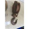 Image 2 : Vintage Wooden Pulley with Hook, All Metal Ships Pulley - Heavy Duty