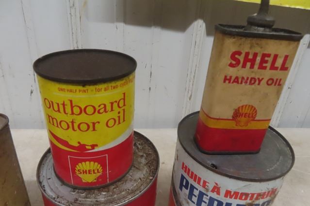 5x Oil Cans - Shell Handy Oil 4oz , Shell Outboard Motor Oil 1/2 Pint ...