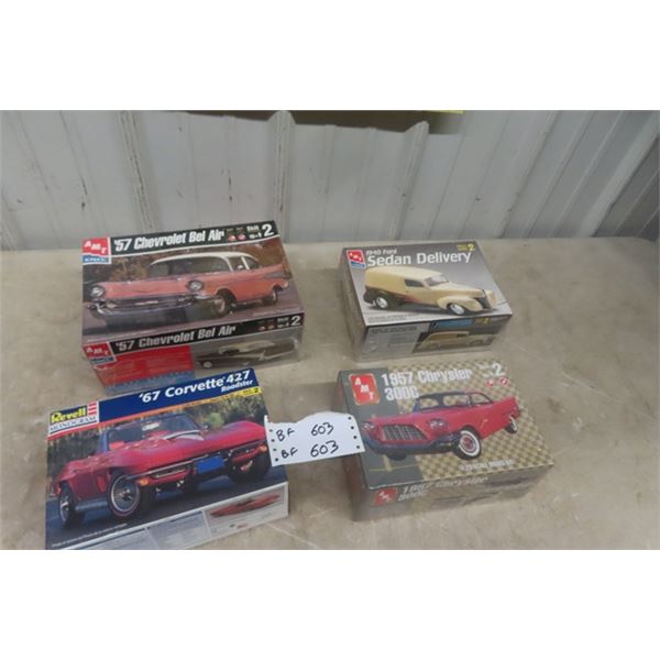 4 Auto Models - AMT, Ertl, Revell ; 57 Chev Bel Air - Factory Sealed, 40 Ford Sedan - Factory Sealed