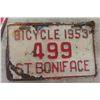 Image 2 : 4 Bicycle License Plates ; St Boniface - 1969, 1953, 1960 + Brandon 1989