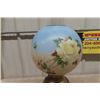 Image 2 : Parlor Coal Oil Lamp with Hand Painted Shade - Damage on Lamp, Shade and Chimney are Good