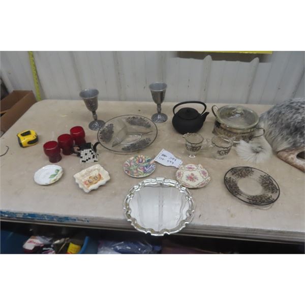 Cast Kettle, Serving Tray with Silver Inlay, Royalty Tray, Plus More