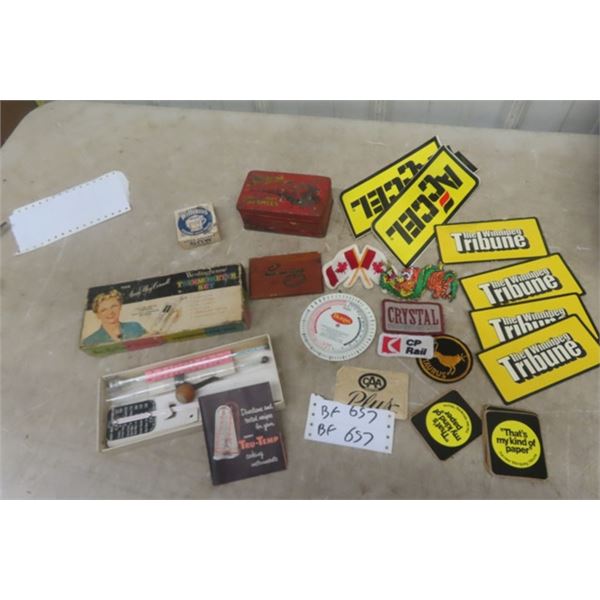 Westinghouse Thermometer Set, Tribune Stickers, Patches plus more 